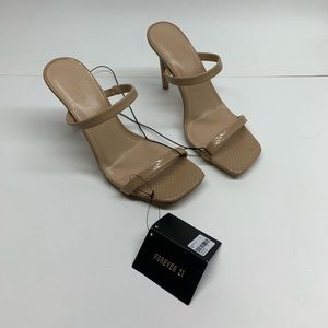 Forever 21 Faux Croc Leather Slip On Strap Braid Heels, Nude, Beige, Size 8, NWT